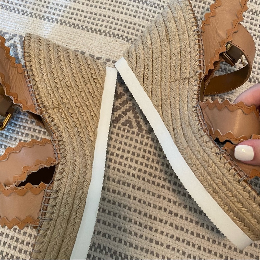 New Chloe Scalloped Glyn Espadrille Wedge Sandals - Picture 8 of 10